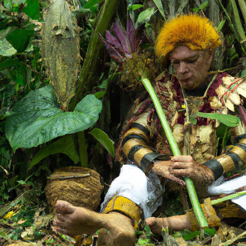 Šaman sedící mezi obřími bodliaky v Peruánské džungli sděluje tajemství magické medicíny. - foto 1