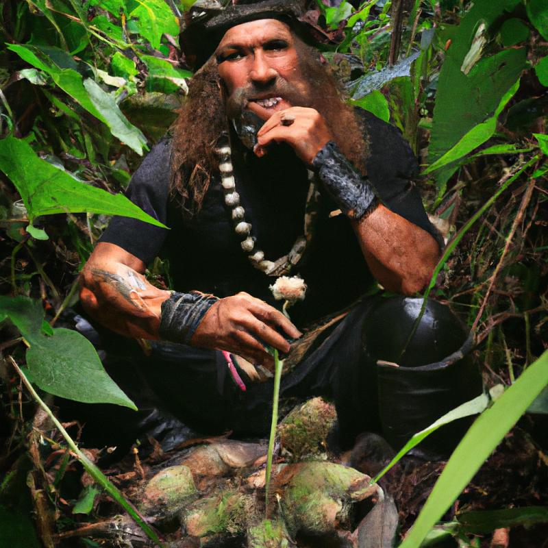 Šaman sedící mezi obřími bodliaky v Peruánské džungli sděluje tajemství magické medicíny. - foto 2